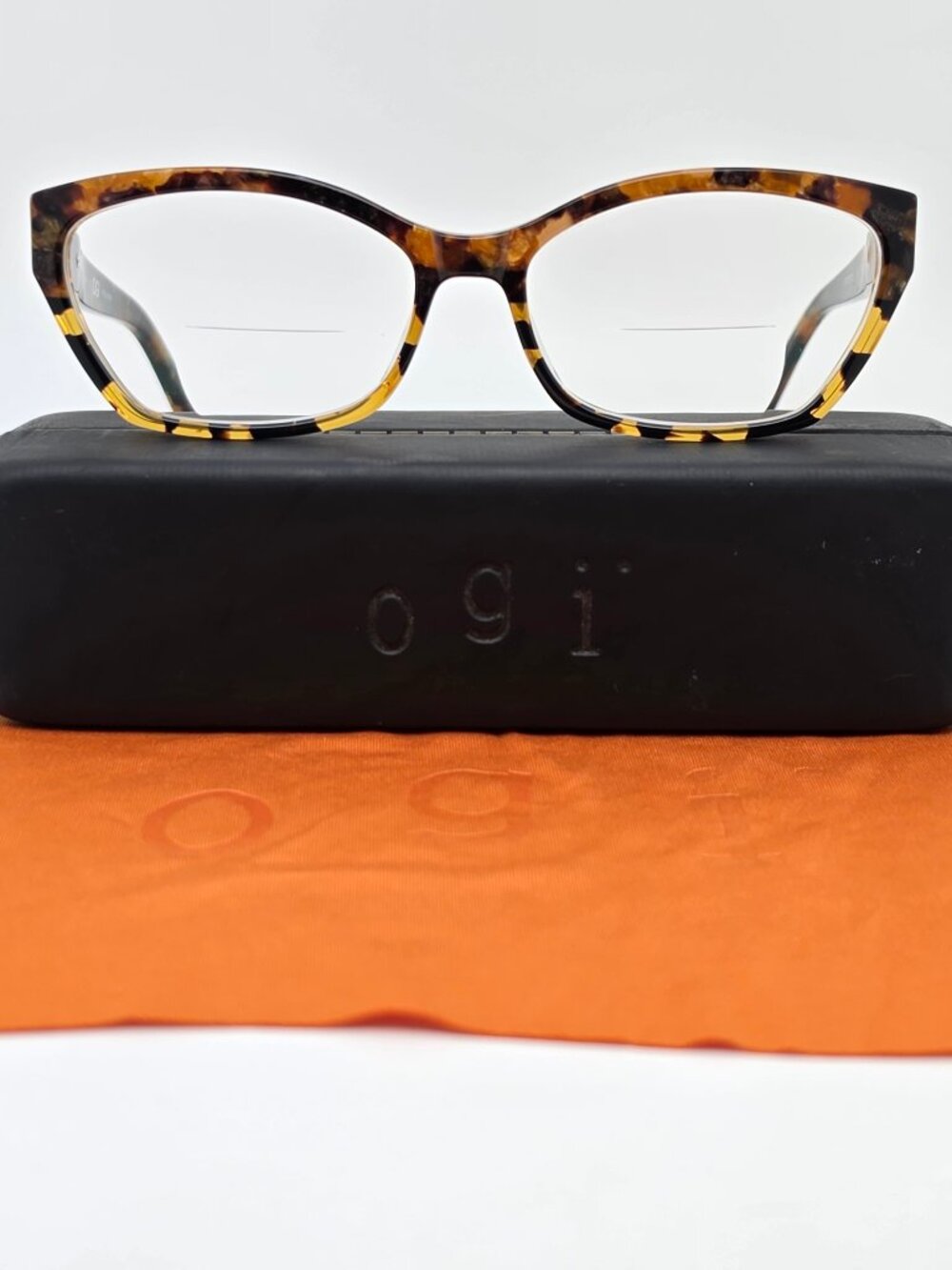 OGI Evolution 9070/1280 Yellow Marble Demi Cat Eye Eyeglasses Frame w/ Case 54mm